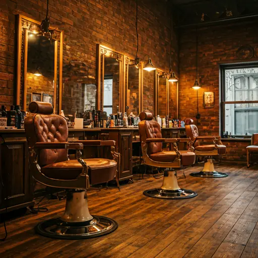 Luxury barbershop interior with warm lighting and premium grooming tools